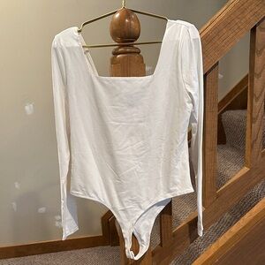 Francesca's Collections White Long Sleeve Square Neck Bodysuit